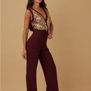 Elegant Burgundy and Gold Jumpsuit